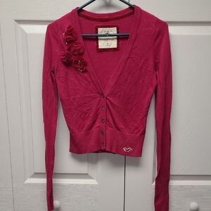 Hollister Hot Pink Button Down V Neck Cardigan Sweater extra Long Sleeves  M